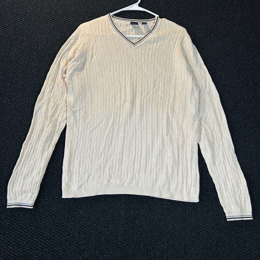 GAP Cream Cable Knit V Neck Long Sleeve Pullover Sweater Men's Size XS
